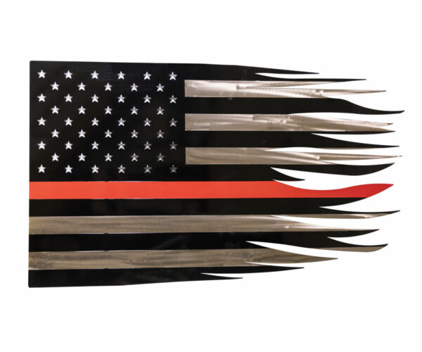 Tattered Rustic Metal Fireman American Flag